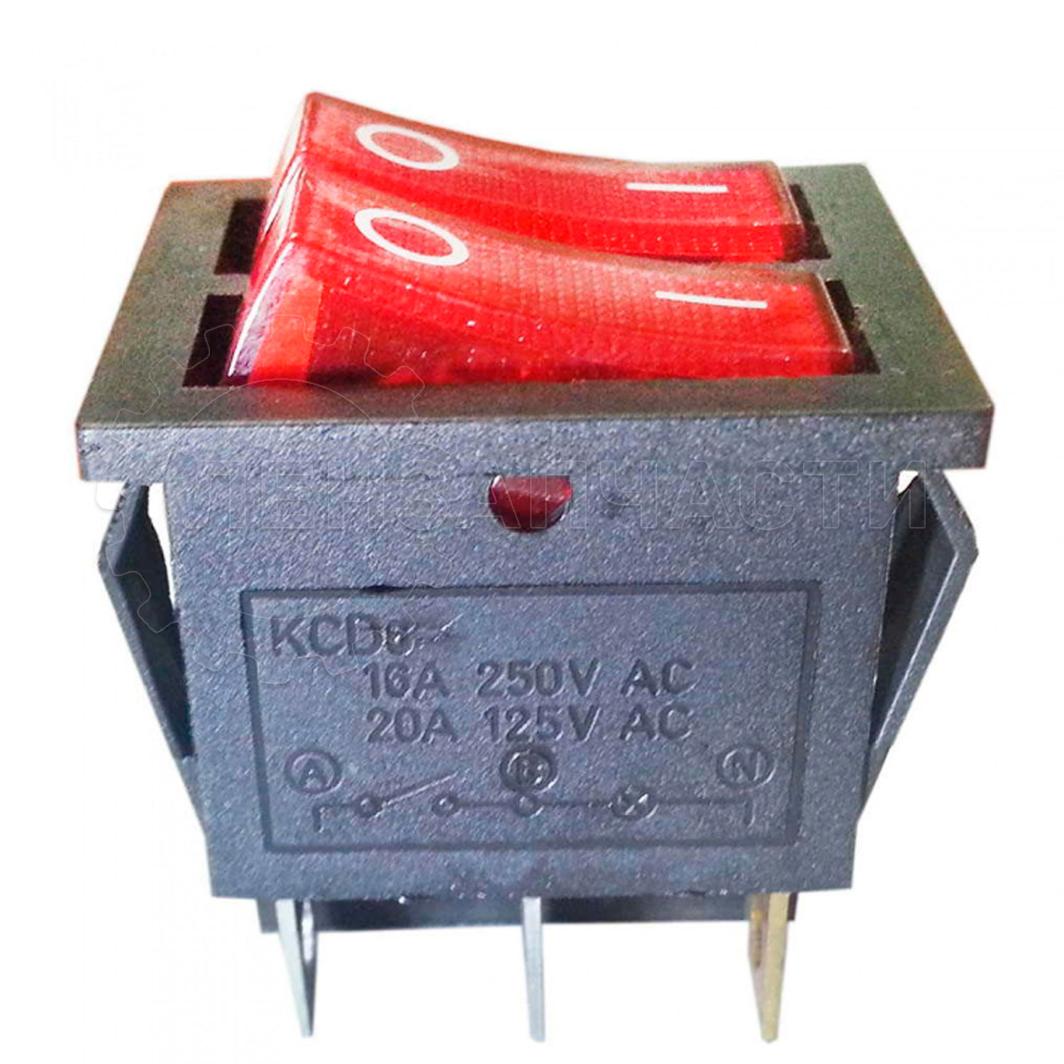 Выключатель двухклавишный 26*31мм, 16А, 250V 2 положения, с сигнальной лампой